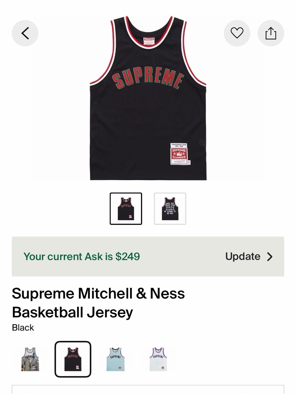 NEW SS21 DS Supreme Mitchell & Ness Basketball Jersey Black (Size L)
